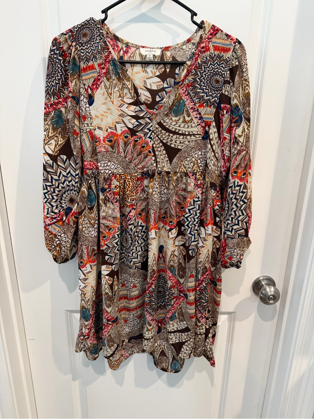 Umgee Multicolor Boho V-Neck Dress Size Medium